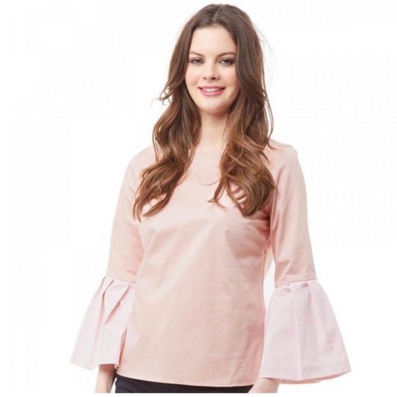 Ted Baker Jesieh Stripe Frilled Bell Sleeve Blouse Top in Light Pink size 2 nwot - Picture 1 of 4